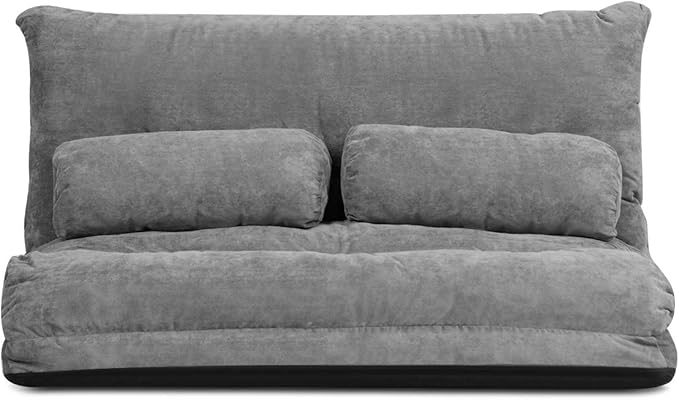 Giantex Adjustable Floor Sofa Couch with 2 Pillows, Multi-Functional 6-Position Foldable Lazy Sofa Sleeper Bed, Multi-Functional Suede Floor Seating Sofa for Reading Gaming (Gray)