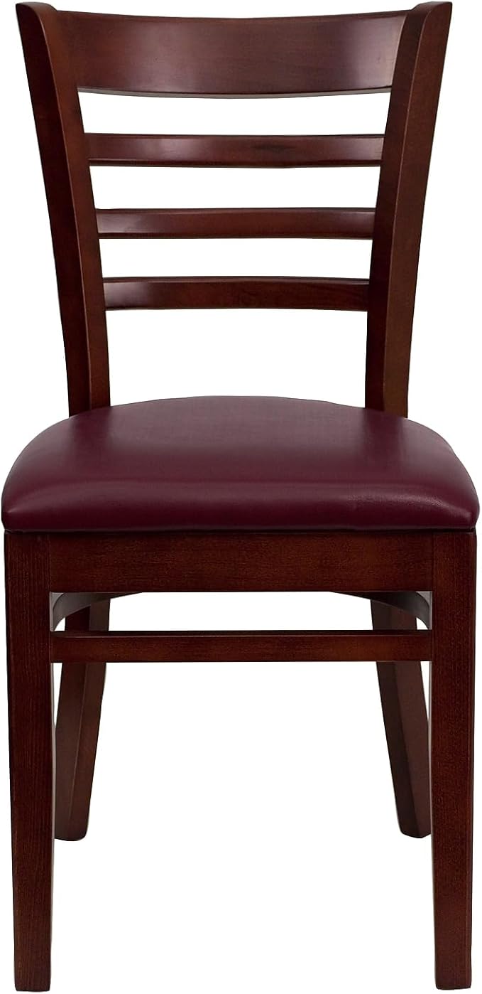 Flash Furniture HERCULES Series Ladder Back Mahogany Wood Restaurant Chair - Burgundy Vinyl Seat