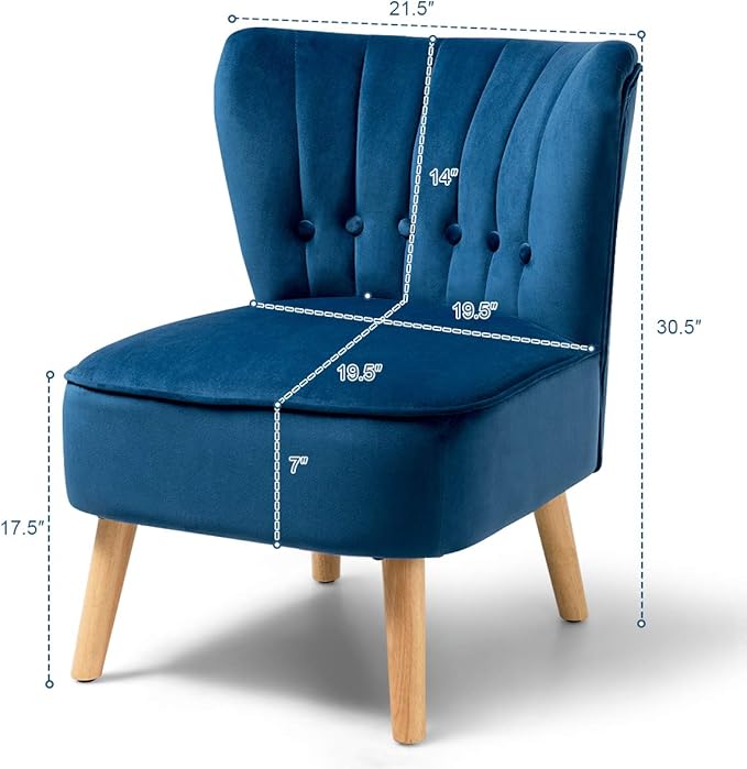 Giantex Set of 2 Modern Velvet Accent Chair, Small Upholstered Leisure Sofa Chair w/Wood Legs, Thickly Padded and Button Tufted, Armless Wingback Club Chairs for Living Room Bedroom Furniture, Blue