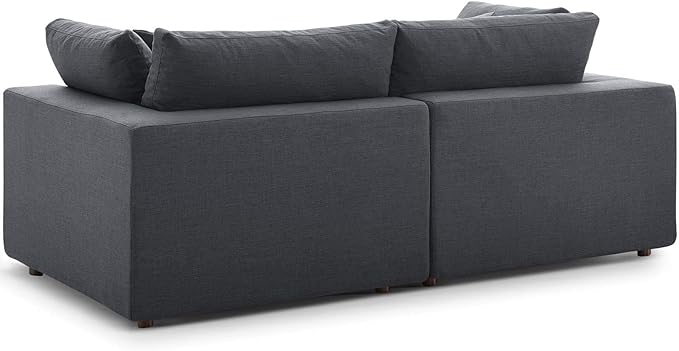 Modway Commix Down Filled Overstuffed 2 Piece Sectional Sofa Set, Two Corner Chairs, Gray