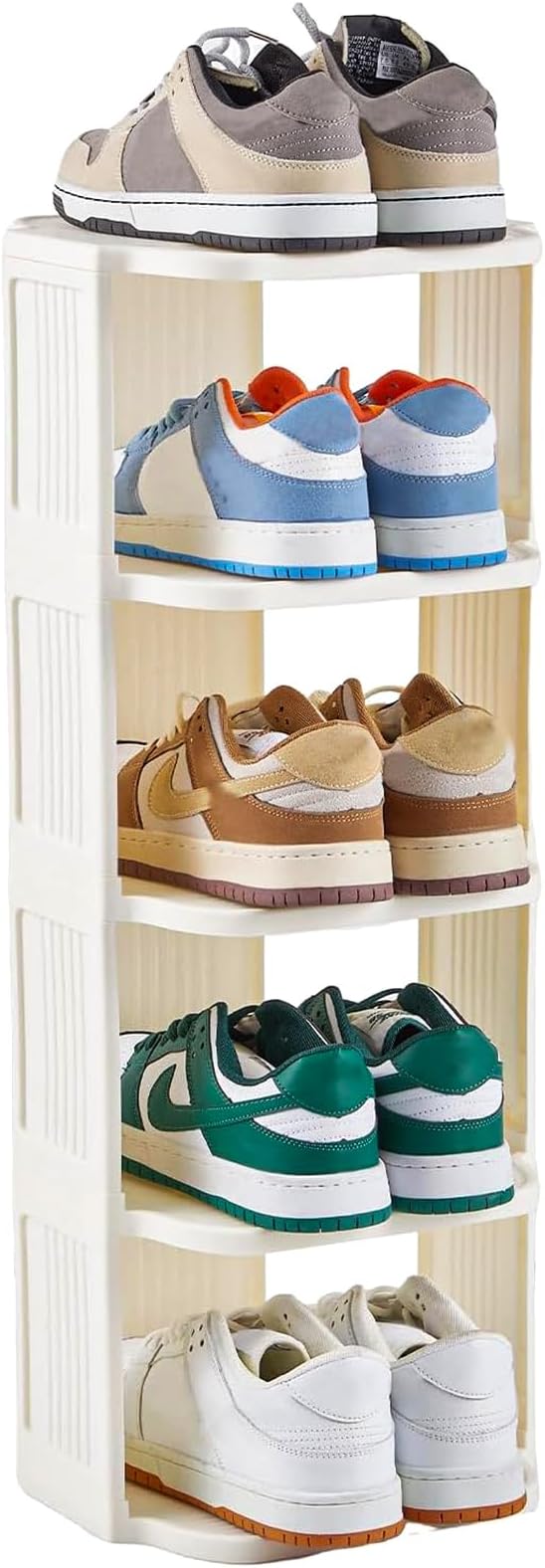 Small Shoe Rack, 5 Tier Plastic Vertical Shoe Rack for Small and Narrow Spaces, Free Standing Shoe Organizer for Closet, Entryway