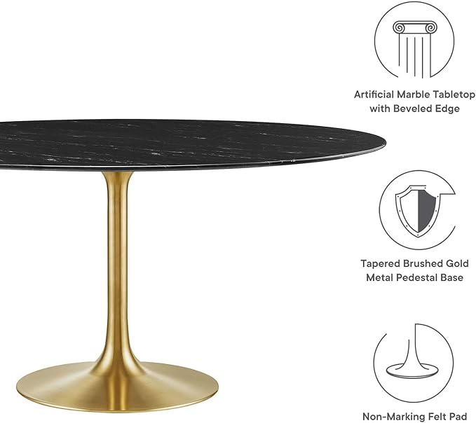 Modway Lippa Dining Table, 60", Gold Black