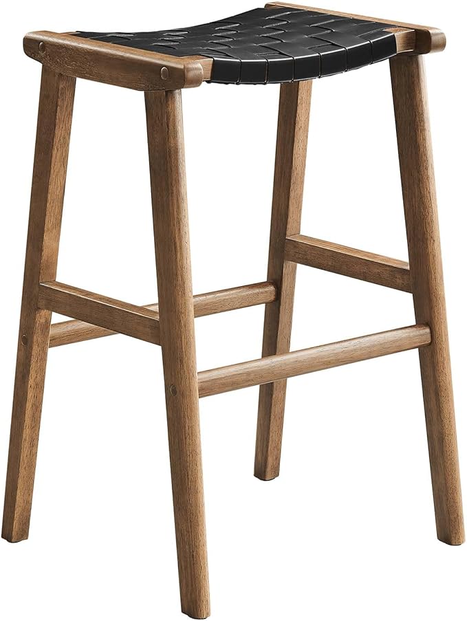 Modway Saoirse Faux Leather Wood Bar Stool - Set of 2 in Walnut Black
