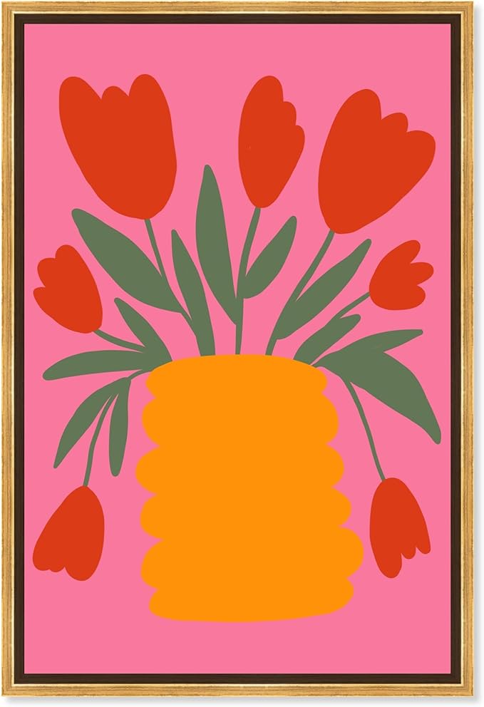 Art Remedy Bright Romantic Tulips Canvas Boho Colorful Wall Art, Gold Frame, 20" x 30"