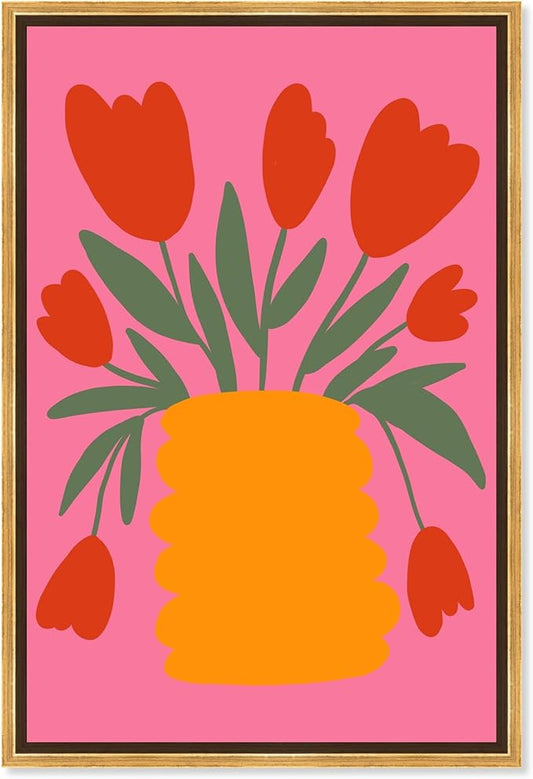 Art Remedy Bright Romantic Tulips Canvas Boho Colorful Wall Art, Gold Frame, 20" x 30"