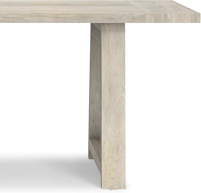 SIMPLIHOME Whitley Dining Table - 72 inch Wide Solid Mango Wood Rectangular Table in White Wash, Modern Farmhouse Style for Dining Room or Kitchen with Extra-Thick Trestle Base, Seats 6
