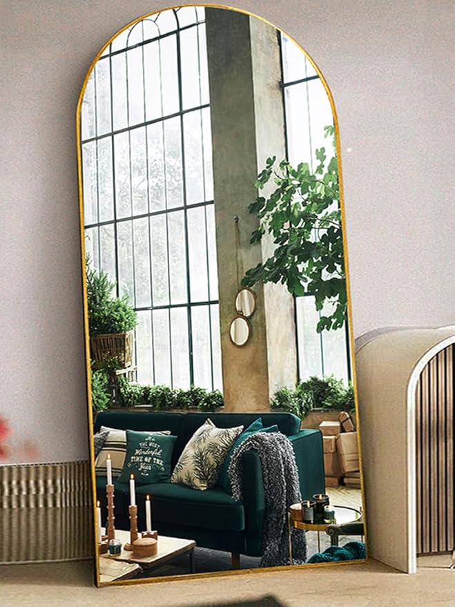 77" x 38" Arched Floor Mirror, Gold Aluminum Frame, Standing/Leaning or Wall Mount, Modern Home Decor