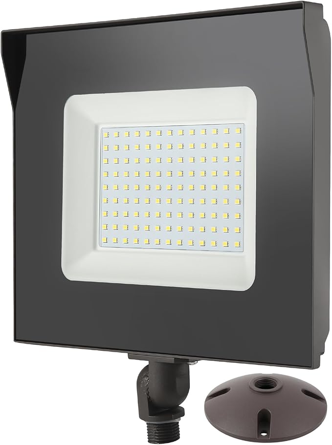 Dusk to Dawn 80W Outdoor LED Flood Light with 1/2" Knuckle Mount (Plate Included), 5000K 10400LM 120V, ETL Waterproof LED Security Flood Lighting for Sign/Flagpole/Tree/Yards/Advertising Boards