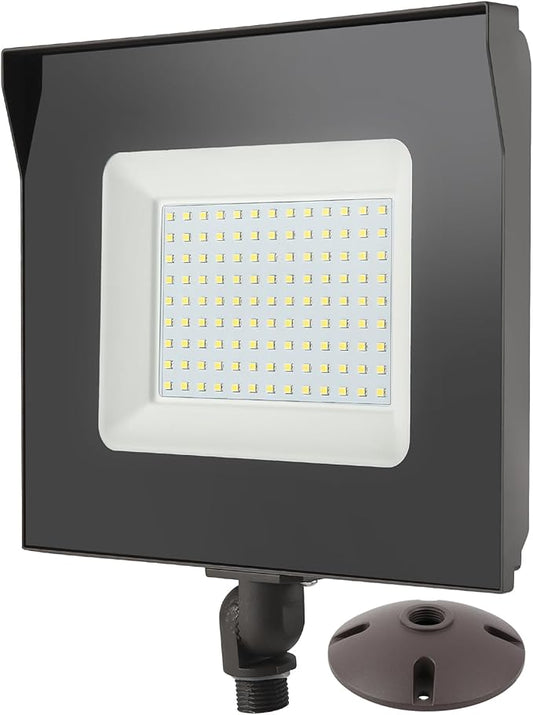Dusk to Dawn 80W Outdoor LED Flood Light with 1/2" Knuckle Mount (Plate Included), 5000K 10400LM 120V, ETL Waterproof LED Security Flood Lighting for Sign/Flagpole/Tree/Yards/Advertising Boards