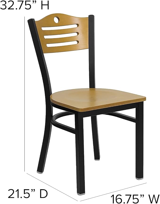 Flash Furniture HERCULES Series Black Slat Back Metal Restaurant Chair - Natural Wood Back & Seat