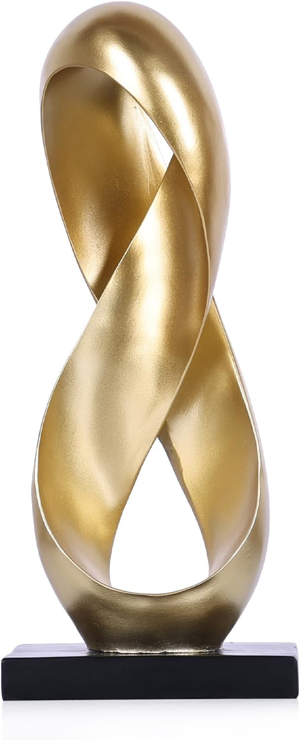 Large Gold Knot Decor Statue 14.6in Tall, Resin Geometric Tabletop Sculpture for Coffee Table, Gold Statue Decor for Shelves Mantel, Modern Decorative Object Home Accent