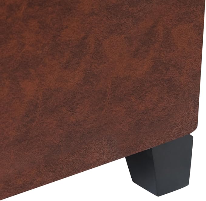 Adeco Faux Leather Storage Ottoman, 17.5" Square Cube Foot Stool with Hinged Lid & Wood Legs, Upholstered Button Tufted Footrest for Living Room, Bedroom Entryway, Reddish Brown
