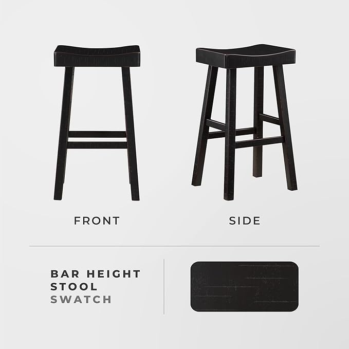 Lexicon Bar Height Bar Stools Set of 2 - Solid Wood Pub Chairs with Footrest, Armless Kitchen Chairs for Island, Living Room, Breakfast Nook, Easy to Clean, Sturdy, Transitional 30.5" High - Black