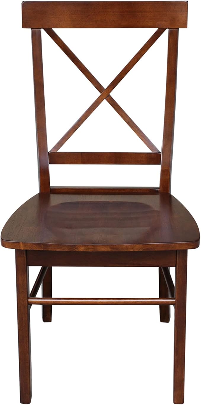 International Concepts 36" Round Top Pedestal Ext Table With 12" Leaf And 4 X-Back Chairs, Espresso