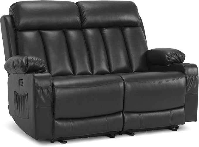 MCombo Zero Gravity Loveseat Recliner with Heat and Massage, Power Reclining Sofa for Living Room, Faux Leather 6075 (Black, Loveseat Recliner)