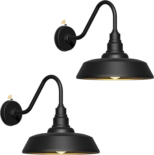 12 Inch Outdoor Gooseneck Barn Lights, Dusk to Dawn Sensor, Waterproof and Rustproof Black Barn Lights for Porches, Houses and Farmhouses 2 Pack…