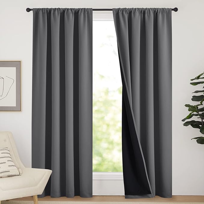 NICETOWN Blackout Curtains for Bedroom, Pair of Energy Smart & Noise Blocking Out Full Shade Curtain Panels, Thermal Insulated Guest Room Rod Pocket Window Dressing(Gray, 52 x 84 inch)