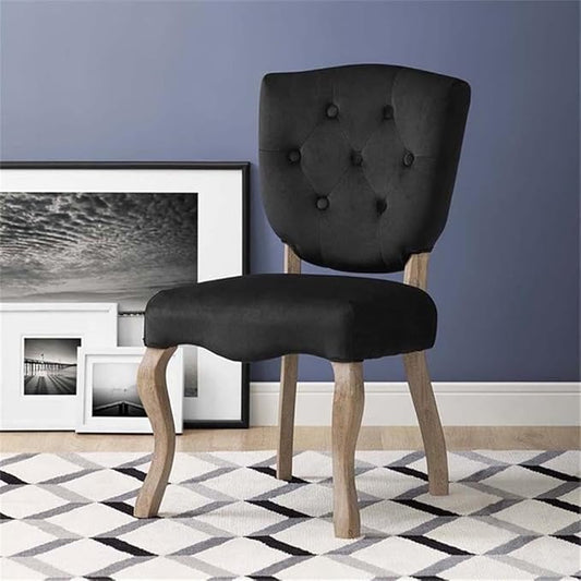 Modway Array French Vintage Tufted Performance Velvet Weathered Wood Dining Chair in Black