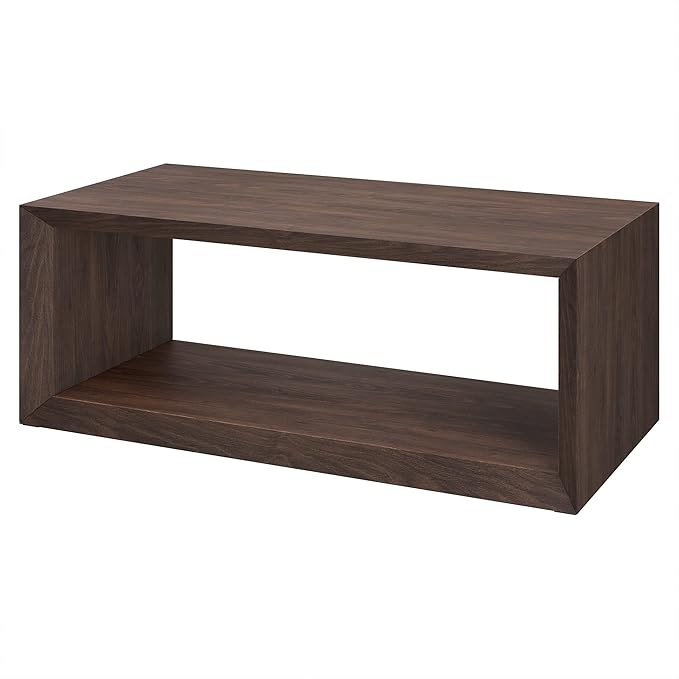 Henn&Hart 48" Rectangular Wood Coffee Table with Open Storage Shelf for Living Room, Family Room, or Office, Warm Brown