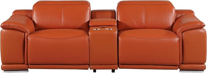 BlackJack Furniture Venice Top Grain Italian Leather Power Recline Loveseat Sofa - 93" Theater Seating Modern Couch for Living Room Apartment Lounge Home with Adjustable Headrests & USB Port, Camel