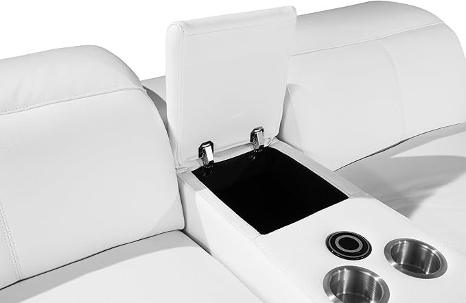 BlackJack Furniture Venice Top Grain Italian Leather Recliner 7 Seater 5 Power Reclining 3 Piece Sofa Set with Adjustable Headrests Modern Seating Sofa, Loveseat and Chair for Living Room , White