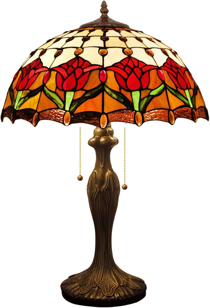 WERFACTORY Table Lamp Base Replacement Only, Wide 6.5 Height 24 Inch, Fit for 12, 14, 16, 18 Inch Tiffany Style Stained Glass Lampshade, Dark Bronze Finish, Metal, Pull Chain Switch