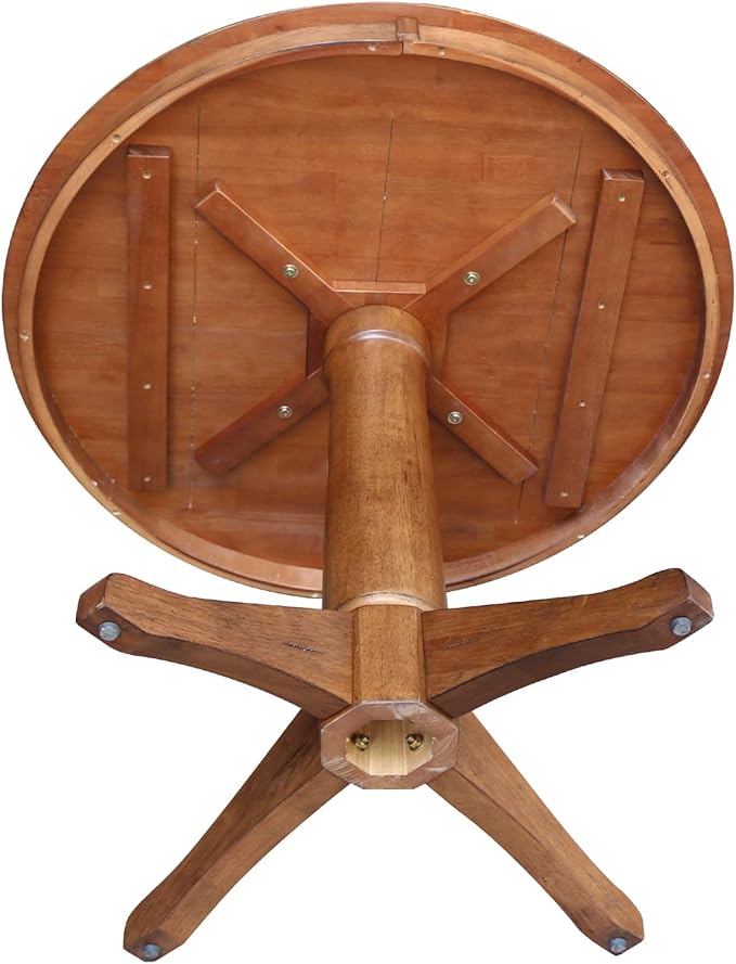 IC INTERNATIONAL CONCEPTS 36" Solid Wood Round Top Pedestal Table in Distressed Oak - 29.9" Height