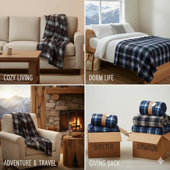 Trail maker 24 Pack Bulk Plaid Sherpa Fleece Throw Blankets 50 x 60 for Wedding Guests, Homeless, Pets | Plaid Fleece Throw Blankets Bulk