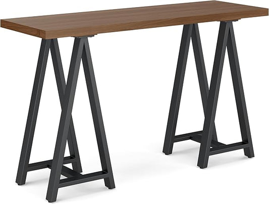 SIMPLIHOME Sawhorse SOLID WOOD and Metal 50 inch Wide Modern Industrial SOLID WALNUT WOOD and Metal Console Sofa Table in Walnut for the Living room Entryway and Bedroom