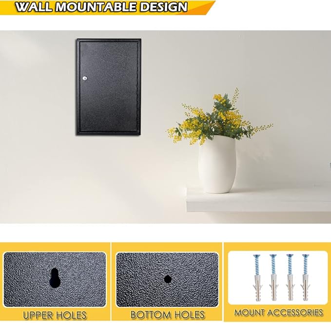 Furnishh Key Box Wall Mount 64 Position Metal Locking Key Cabinet Organizer with Key Tags Key Safe Security Storage Lockbox Holder for Valets, Hotels, Car and House Keys, Key Keeper Box - Black