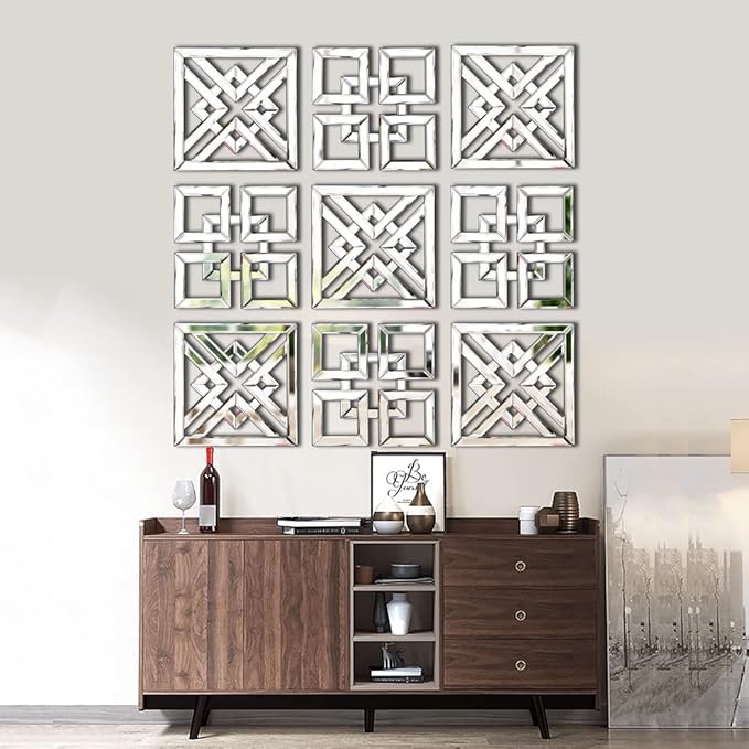 Decor Mirror Size 12x12 inches Square Mirrored Silver Wall Decorative Mirror with Beveled Edge Modern Fashionable Wall-Mounted Mirrors