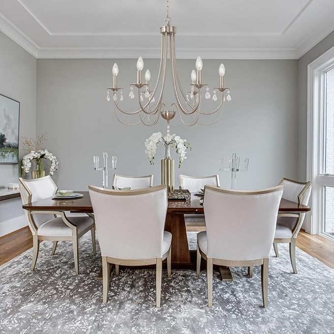 Farmhouse Chandeliers 6 Lights Brushed Nickel Modern Farmhouse Pendant Lighting Crystal Kitchen Ceiling Light Fixtures for Dining Room Living Room