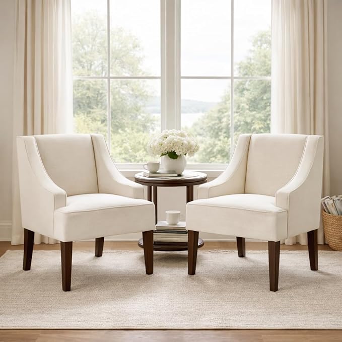 Homepop Upholstered Classic Swoop Arm Accent Chair Home Décor,Warm Ivory