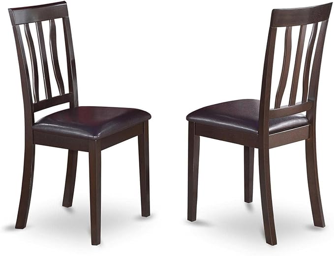 East West Furniture ANC-CAP-LC Antique Dining Chairs - Faux Leather Upholstered Wooden Chairs, Set of 2, Cappuccino