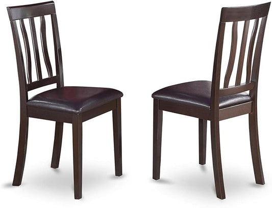 East West Furniture ANC-CAP-LC Antique Dining Chairs - Faux Leather Upholstered Wooden Chairs, Set of 2, Cappuccino
