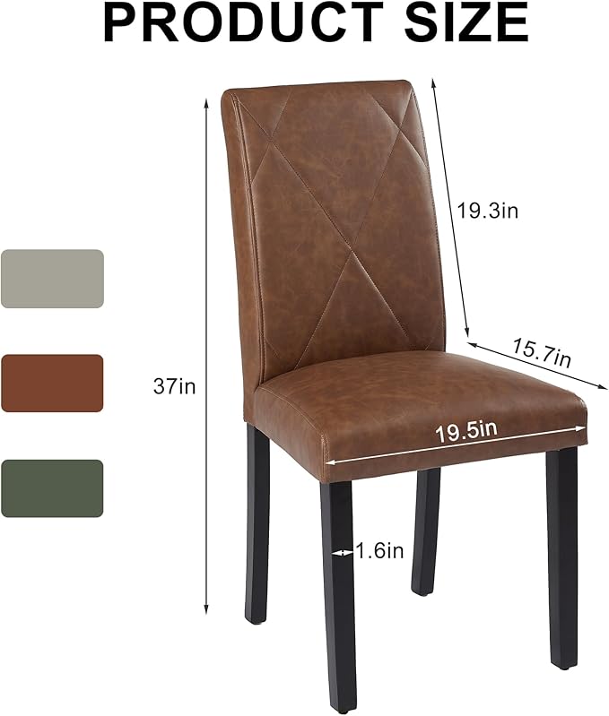 VECELO Upholstered Dining Chairs Set of 2, Modern PU Leather and Solid Wood Legs & High Back for Kitchen/Living Room- Brown