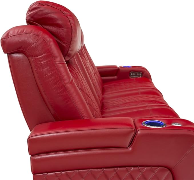 Seatcraft Anthem Home Theater Seating - Italian Leather - Power Recline Sofa - Fold-Down Table - Powered Headrests - Arm Storage - USB Charging - Cup Holders, Red