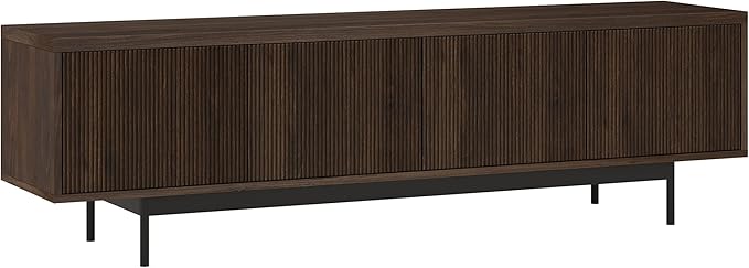 Henn&Hart Fluted TV Stand for TVs up to 75" with 2 Open-Concept Ribbed Storage Cabinets for Living Room, Family Room, or Office, Warm Brown
