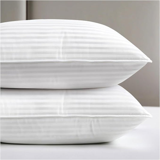 viewstar Bed Pillows King Size Set of 2, Hotel Collection, Down Alternative Soft Pillow for Back, Stomach or Side Sleepers, Striped White