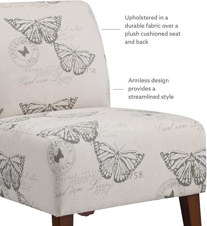 Linon Butterfly, Dark Espresso Linen Lily Chair, 21.5" W x 29.5" D x 31.5" H