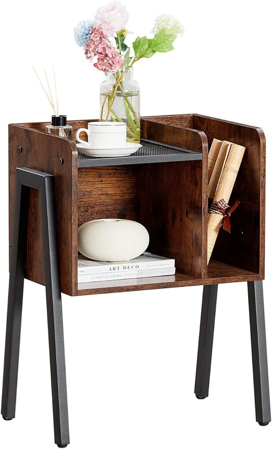 VECELO Nightstand Industrial Side End Table/Stackable Accent Furniture with 2-Tier Open Storage Compartments for Bedroom, Living Room and Small Spaces