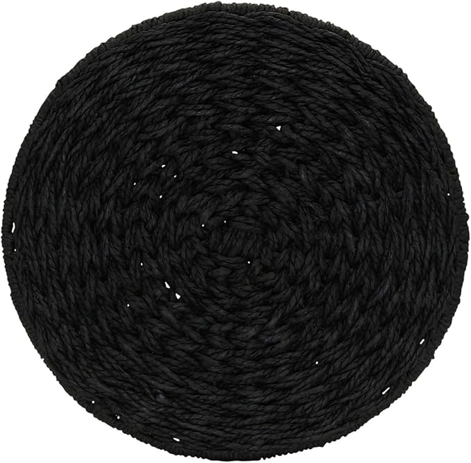 Household Essentials Handwoven Paper Rope Barrel Wicker Storage Basket Side Table, Black