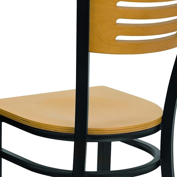 Flash Furniture HERCULES Series Black Slat Back Metal Restaurant Chair - Natural Wood Back & Seat