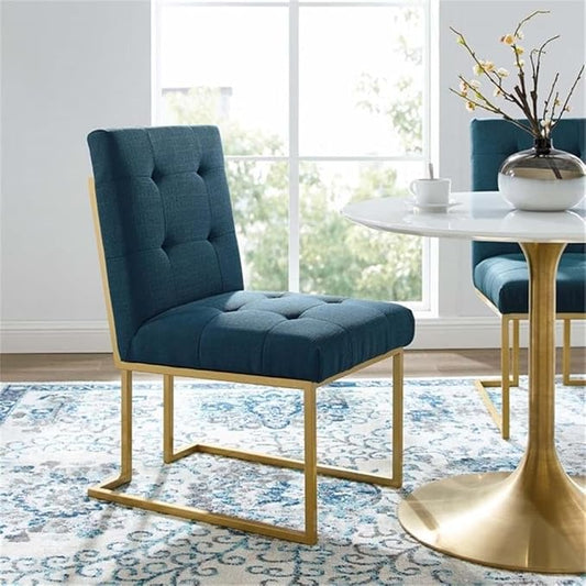 Modway Privy Upholstered Gold Stainless Steel Dining Chair in Gold Azure