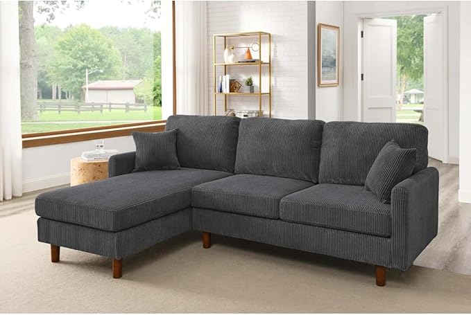 Eafurn L Shaped Modular Sectional Sofa with Left Chaise Lounge, 3 Seater Corner Sectional Couch Corduroy Upholstered Sofa Set w/Thickness Seat Cushions for Living Room Apartment | Wooden Frame, Removable Cushions, pocket spring, Easy Assembly