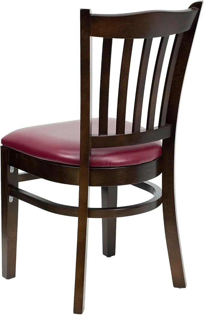 Flash Furniture HERCULES Series Vertical Slat Back Walnut Wood Restaurant Chair - Burgundy Vinyl Seat