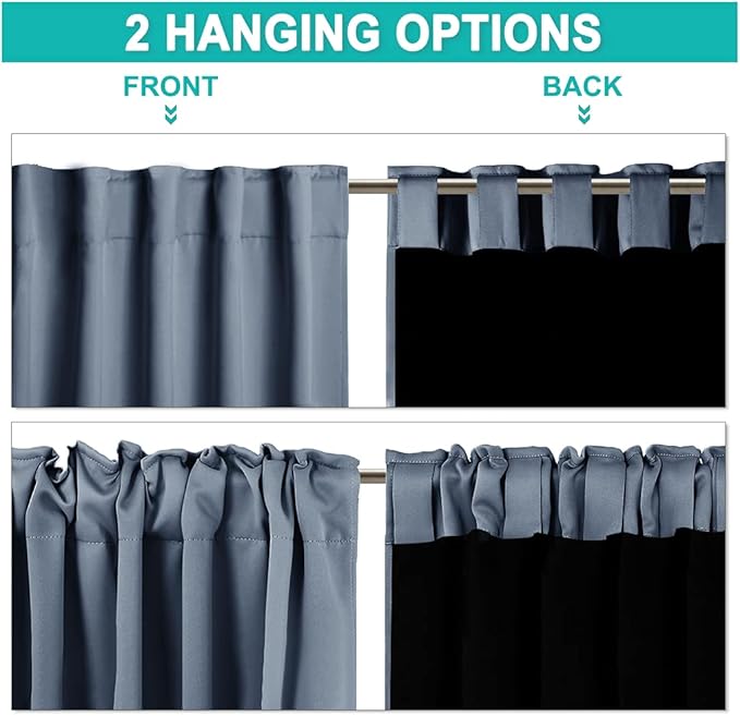 NICETOWN Thermal 100% Blackout Curtains, Noise Reducing Performance Drapes with Black Lining, Full Light Blocking Draperies for Overnight Shift Worker (Stone Blue, 1 Pair, 52 inches x 95 inches)