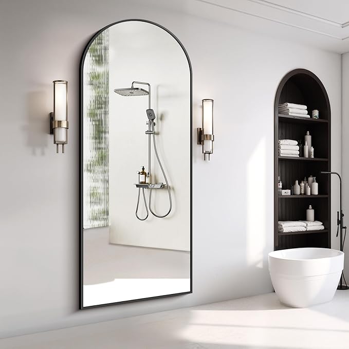 76"x34" Arched Full Length Mirror, Large Floor Mirror with Aluminum Alloy Frame Standing Hanging or Leaning Wall-Mounted Mirror, Vanity Mirror for Living Room and Bedroom,Black