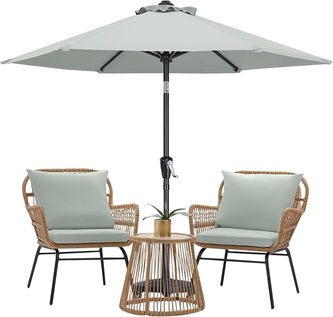 MASTERCANOPY 7.5FT Patio Umbrella with Push Button Tilt and Crank, Outdoor Market Umbrella with 6 Sturdy Ribs, UV Protection & Waterproof for Garden, Deck, Backyard, Pool (Light Gray)