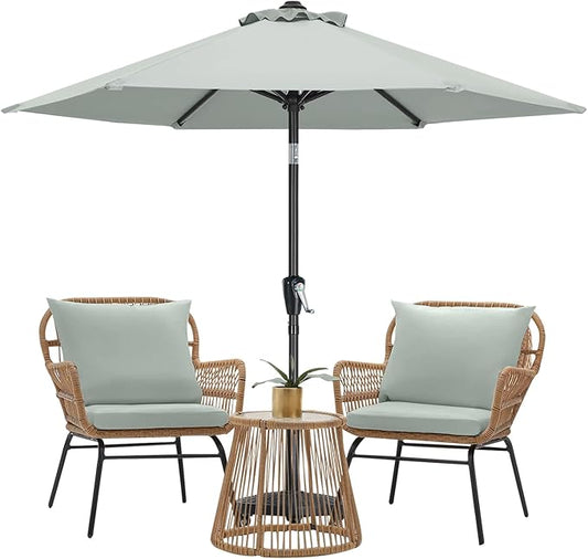 MASTERCANOPY 7.5FT Patio Umbrella with Push Button Tilt and Crank, Outdoor Market Umbrella with 6 Sturdy Ribs, UV Protection & Waterproof for Garden, Deck, Backyard, Pool (Light Gray)